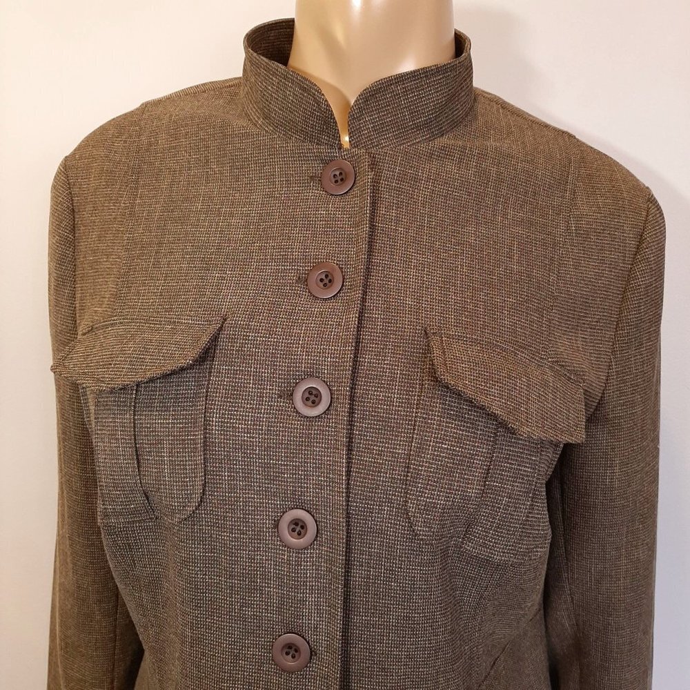 Cleo Blazer Jacket Tweed Fall Military Brown Womens Size 12 Flap Pocket Gorpcore - Picture 3 of 12